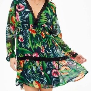 Kendall +Kylie Green Floral Dress.  Tie Back.  Size Small.  Smocked. NWT